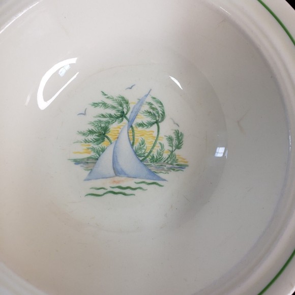 2 Vtg Steubenville "Sandra" Soup/Cereal Bowls USA Sailboat Palm Trees Art Deco - Picture 5 of 7